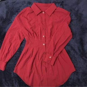 Long Burgundy Plicated Waist Blouse